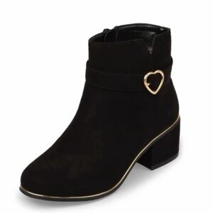 🖤 PLACE Girls Black Ankle Boots | Size 4 Youth | Zip Side | Gold Trim